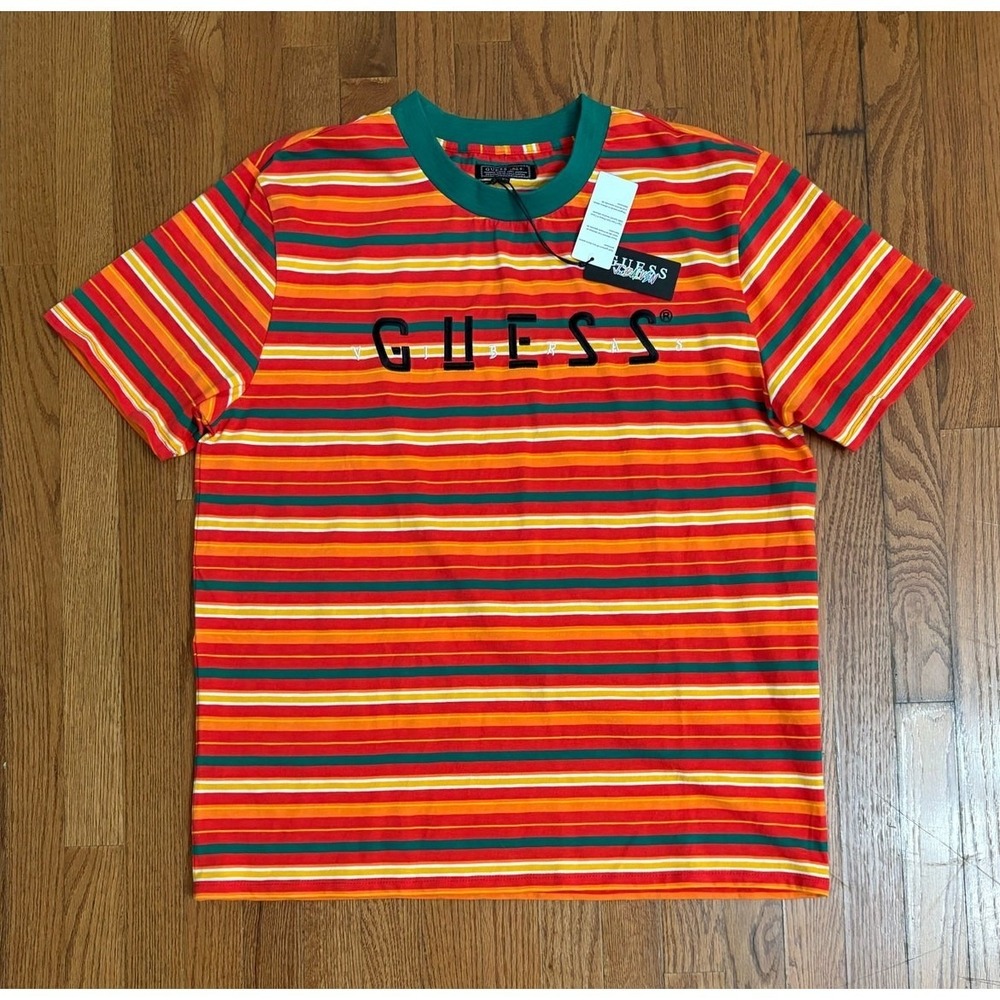 Guess x J Balvin Vibras Mens Striped T-Shirt Red Orange Green Large NWT